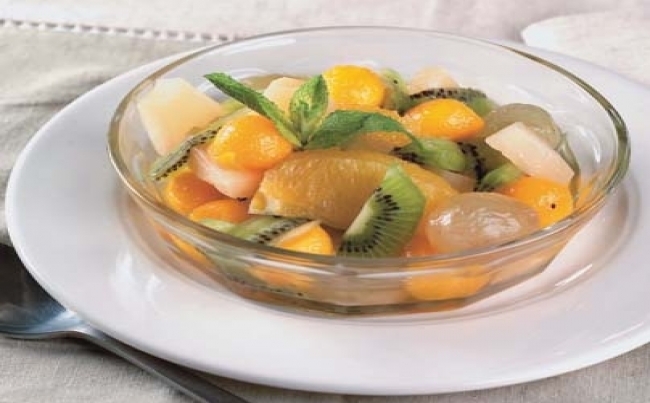 Frutas en almíbar de menta